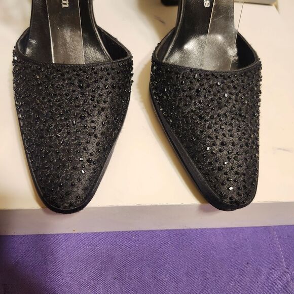 STEPHANIE KÉLIAN PARIS Black Beaded Silk/Leather Pumps Sz.9 Ret.$495 in Box - Picture 5 of 12